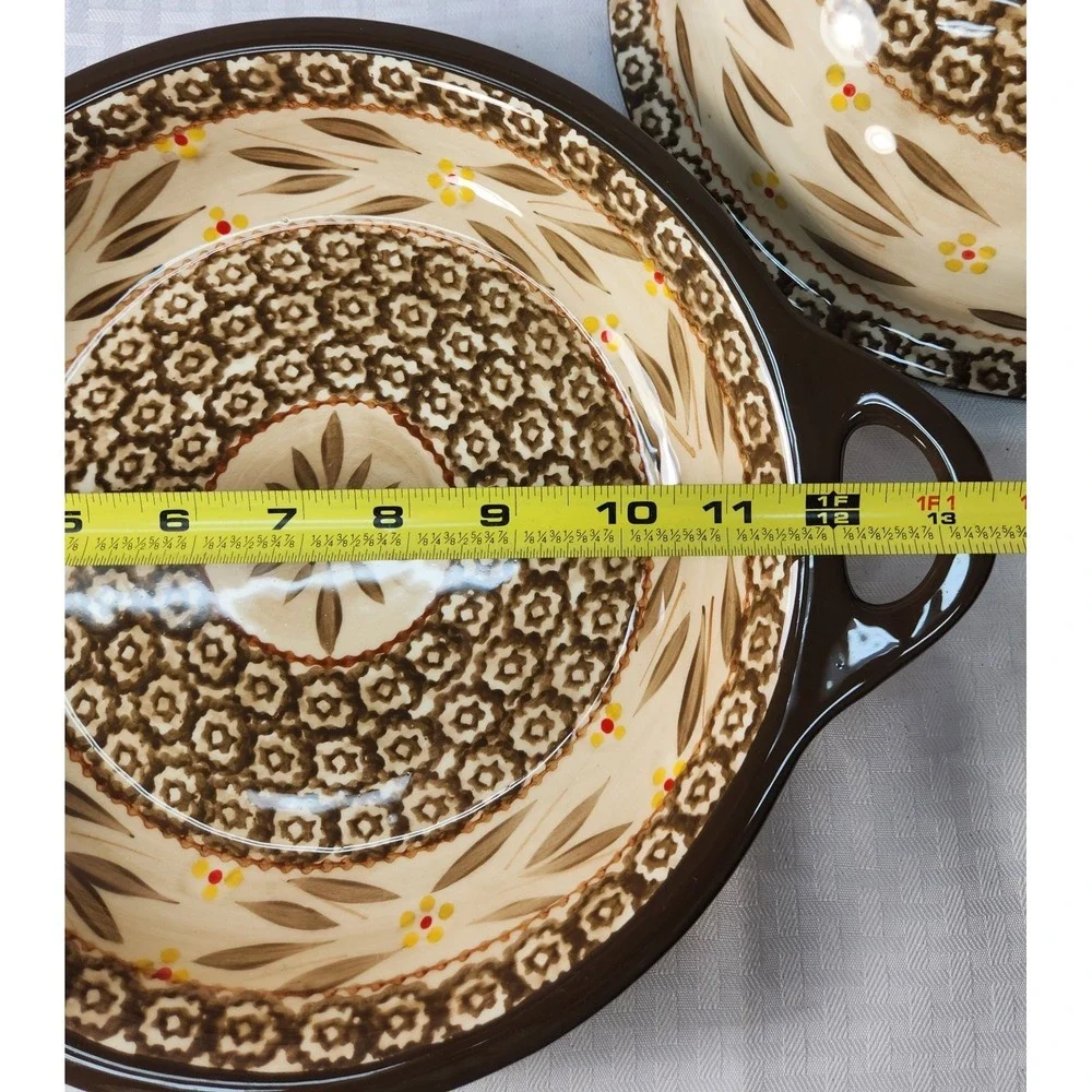 Set 2 Temptations By TARA Old World Brown Yellow Pie Dish & Lid / Serving Bowl